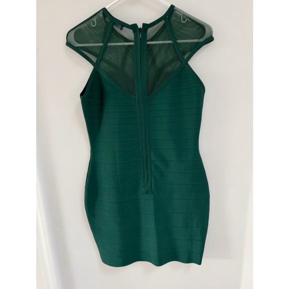 GUESS Los Angeles Hunter Green Bodycon Dress Mesh Mini - Picture 2 of 3